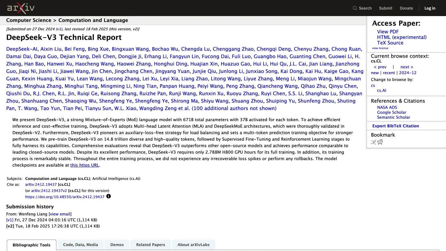 Screenshot of the source: arxiv.org/abs/2412.19437